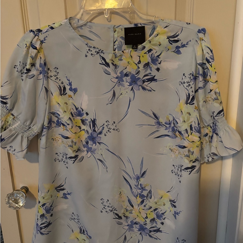 Alex Marie Blue and Yellow Floral Blouse